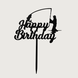 Cake Topper - Happy Birthday Fisherman Font 1 - Black