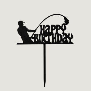 Cake Topper - Happy Birthday Fisherman Font 2 - Black