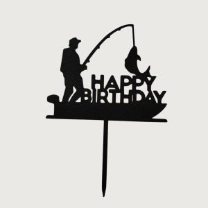Cake Topper - Happy Birthday Fisherman Font 3 - Black