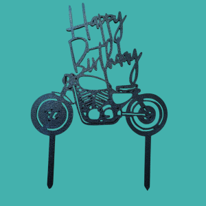 Cake Topper - Happy Birthday Motorcycle Font 2 - Black
