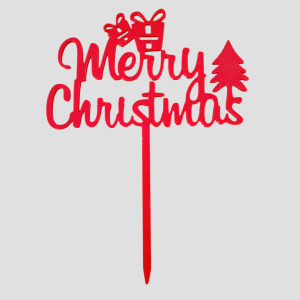 Cake Topper - Merry Christmas Gift and Christmas Tree - Red