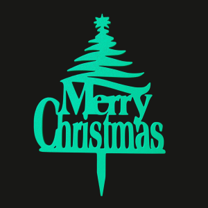 Cake Topper - Merry Christmas Christmas Tree - Green