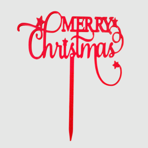 Cake Topper - Merry Christmas Stars - Red
