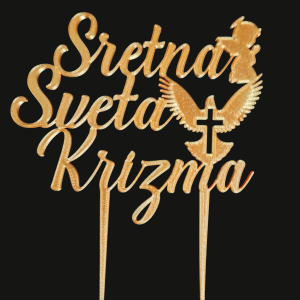 Cake Topper - Sretna Sveta Krizma Pigeon and Angel - Gold