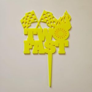 Cake Topper - Two Fast with the Flag - Yellow