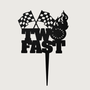 Cake Topper - Two Fast Flags and Wheel - Black